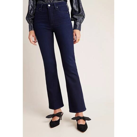 PAIGE Claudine Ankle Flare Jeans Size 28 Telluride Dark Blue Crop Stretch Casual - Picture 1 of 14
